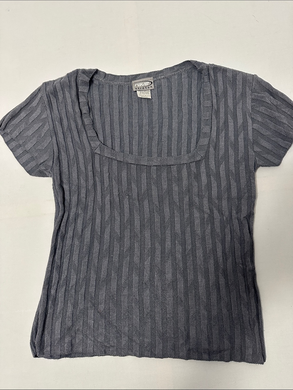 Vintage 90s Y2K Women's Short Sleeve Square Neck Top - Charcoal